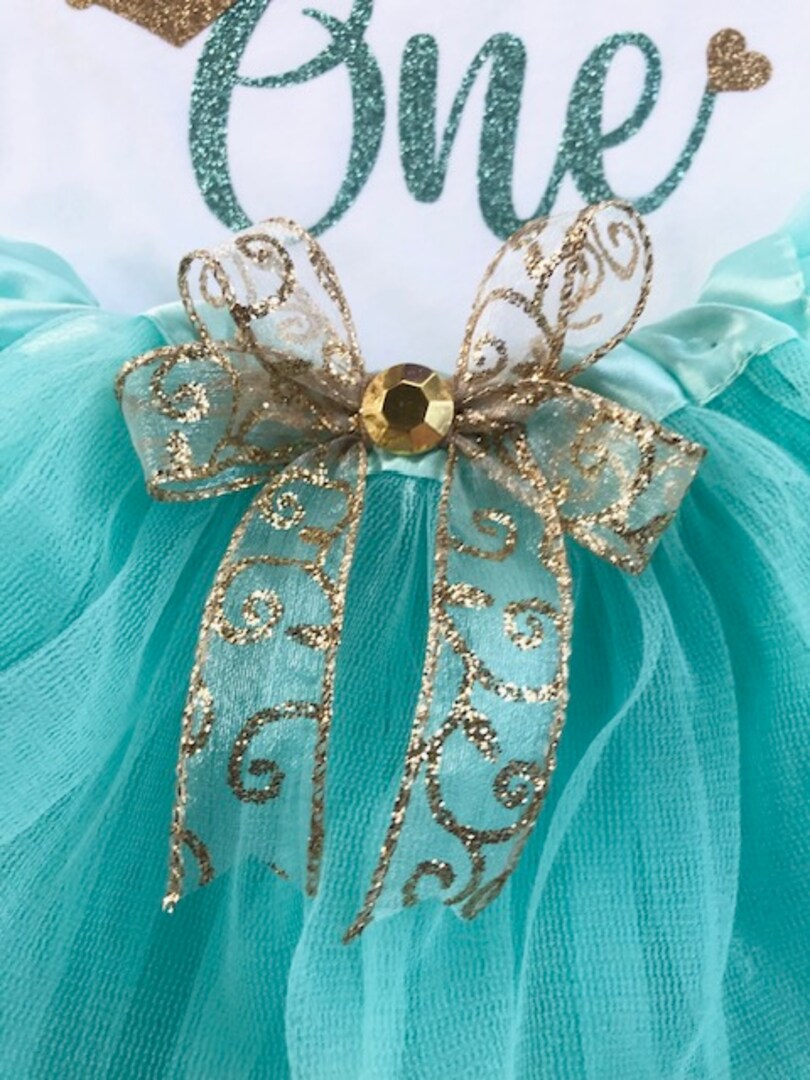 1st Birthday outfit! Teal and Gold baby girl Birthday tutu outfit